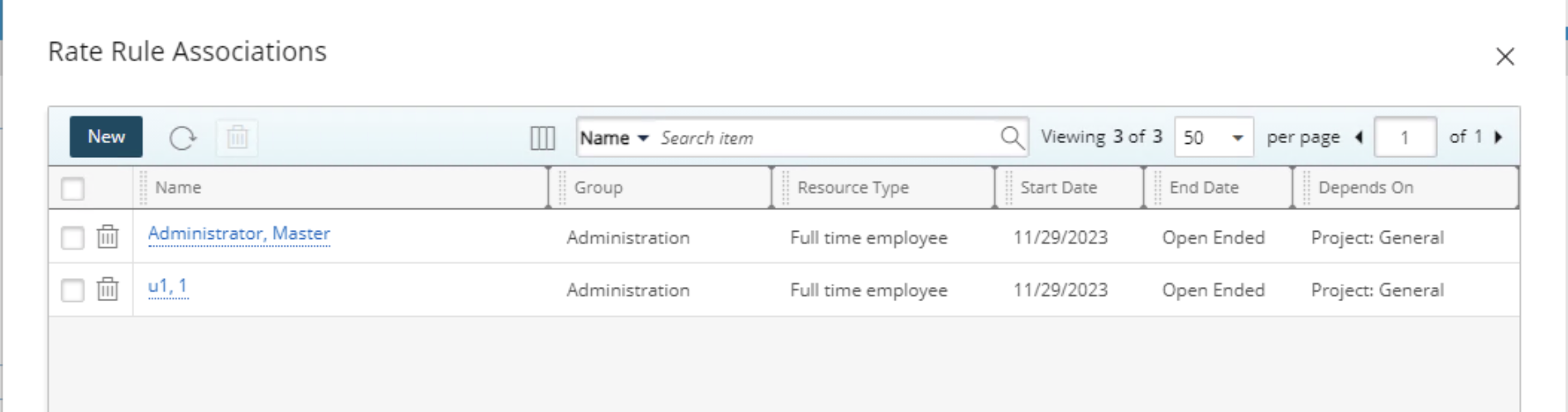 Non-Project Team member Rate Rule Association Security Permission 