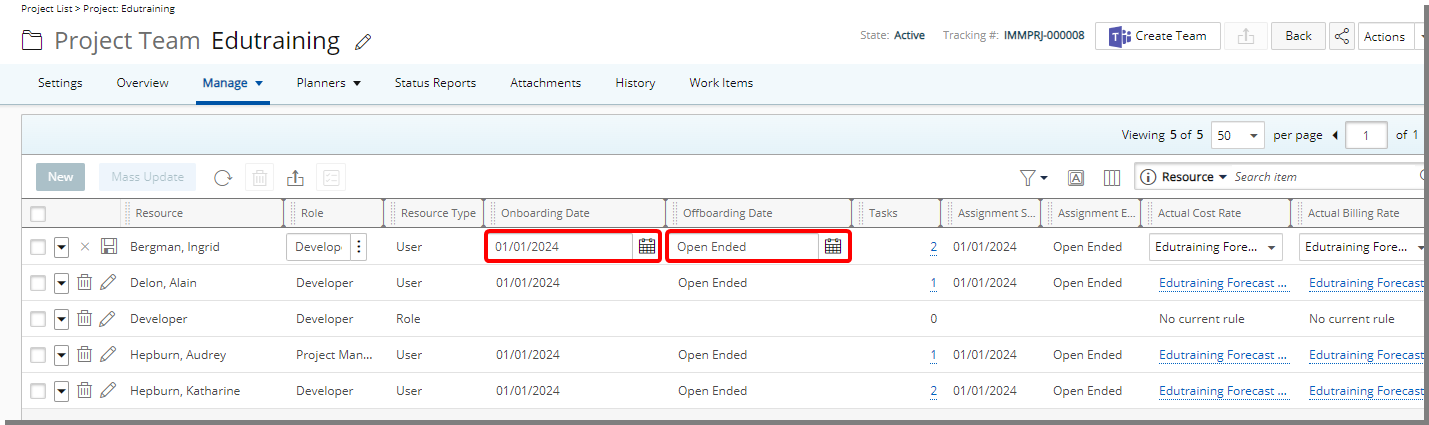 Onboarding and Offboarding columns