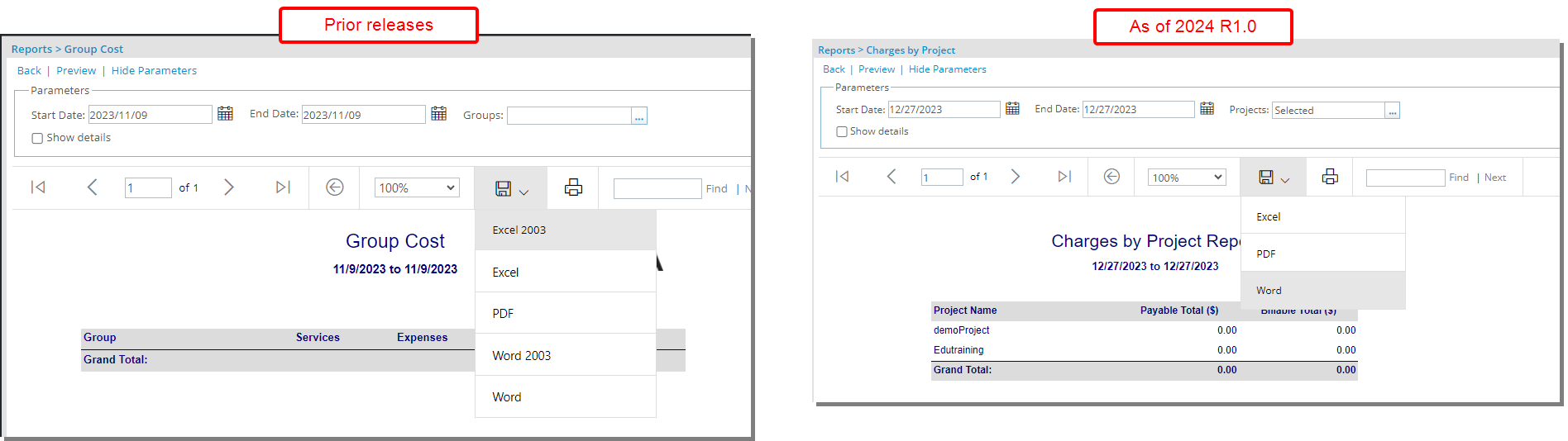 Removal of legacy Word and Excel 2003 options