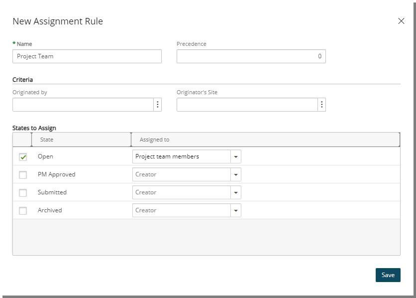 Assign the State to Project team members