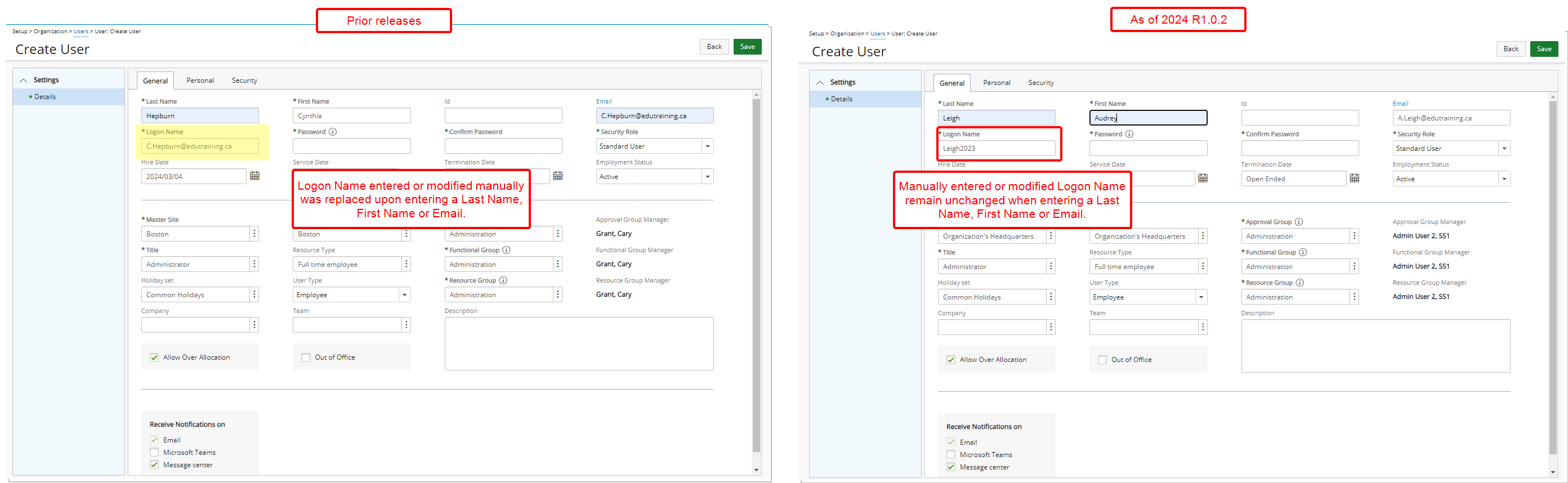 Improved Logon Name override in System Setup.