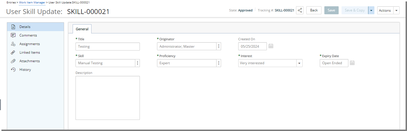 Create User Skill Update