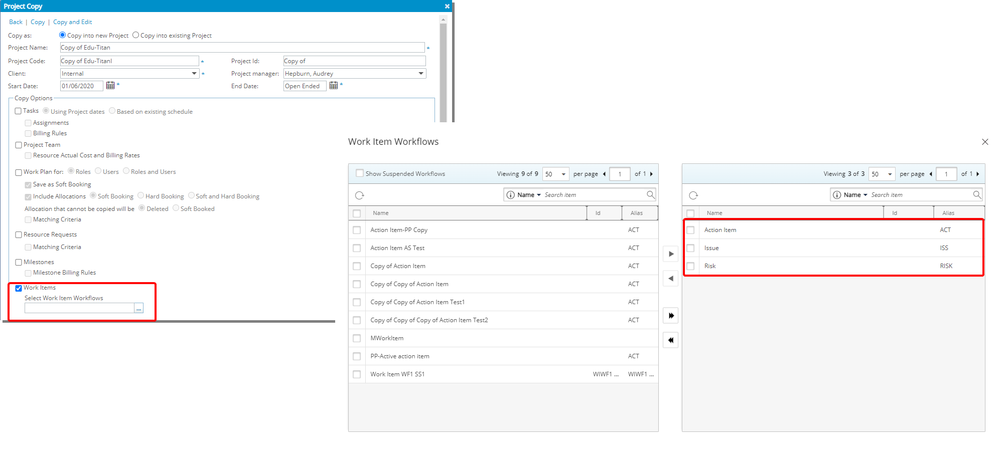 Copy Work Items Etries When Copying a Project