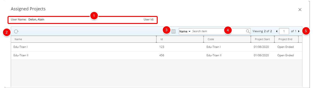  Assigned Projects dialog box
