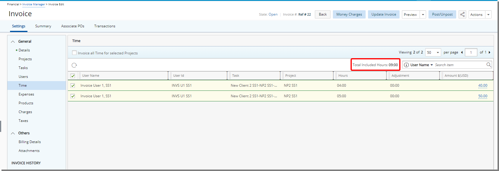Display Total Included Hours in Invoice Manager