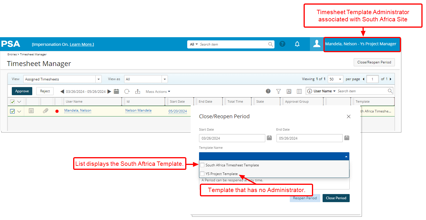 Site-Based Timesheet Template Access Restrictions for Timesheet Template Administrators