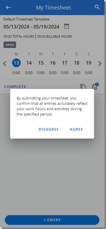 Displaying the Defined Timesheet Disclaimer Message in Mobile