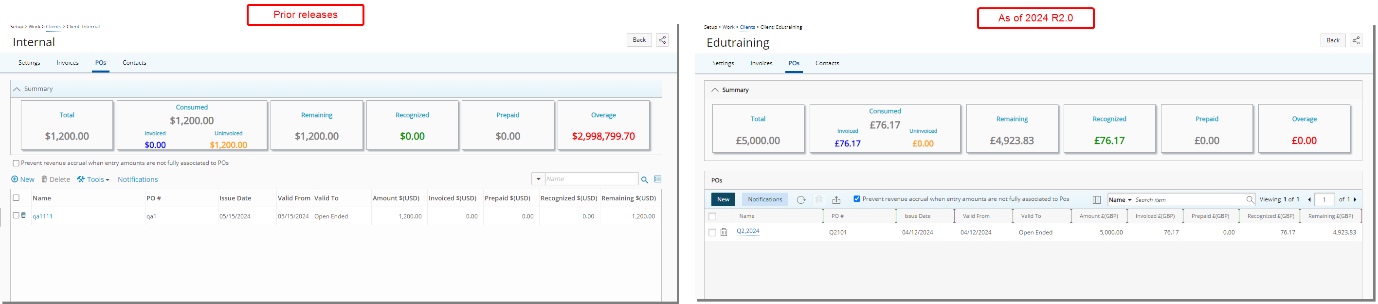 Improved Client POs Page