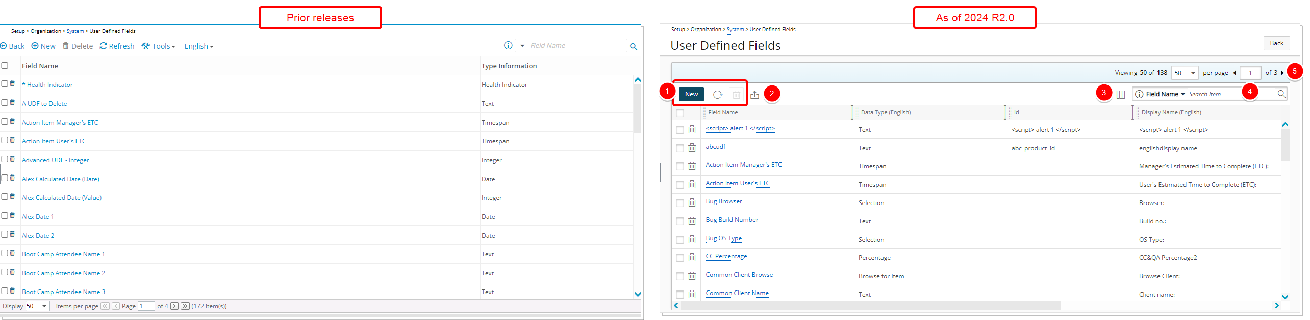 Improved  User Defined Fields Page