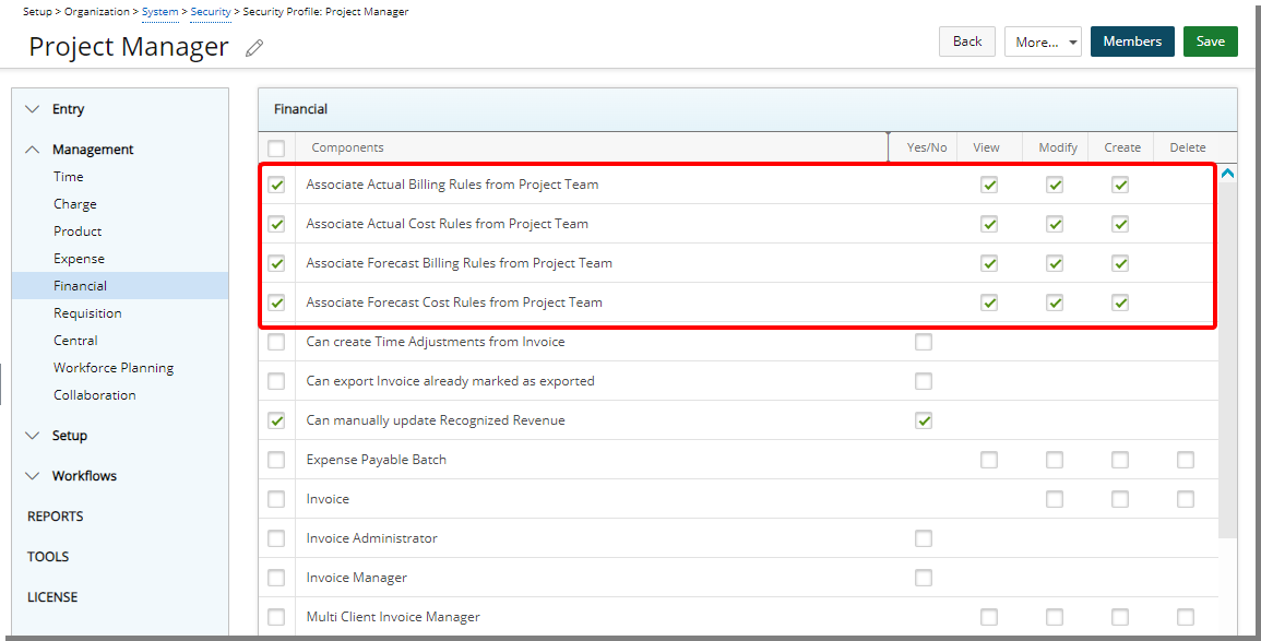 New Security Permissions for Forecast/Actual Rates on Project Team Page