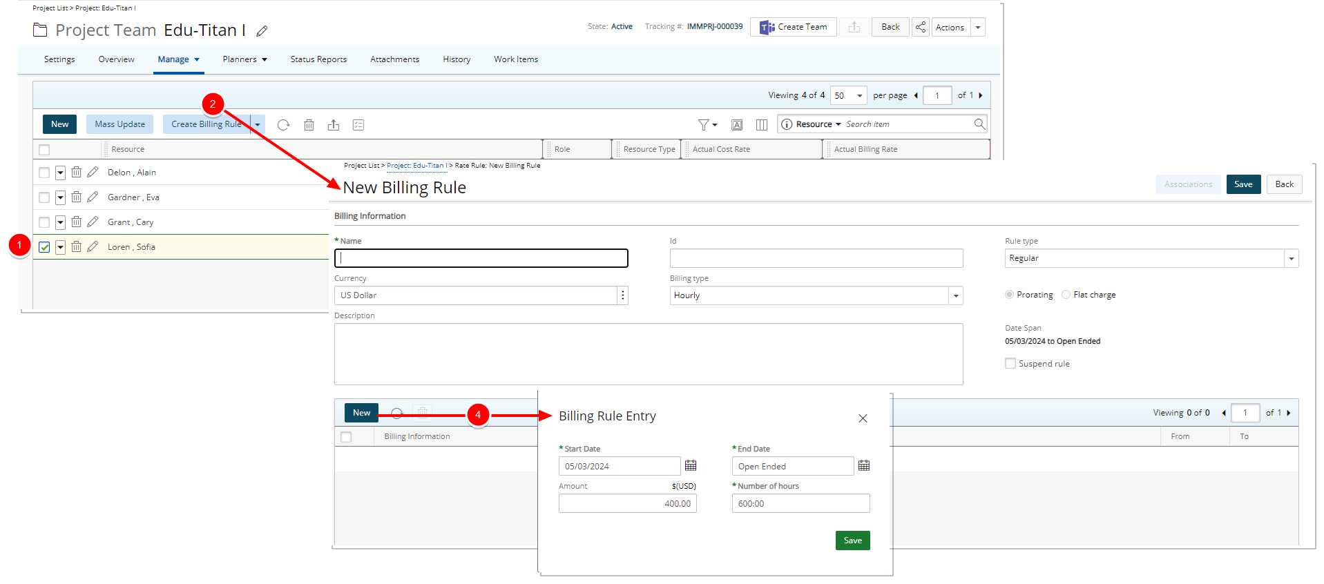 Create Actual Cost/Billing Rules from Project Team