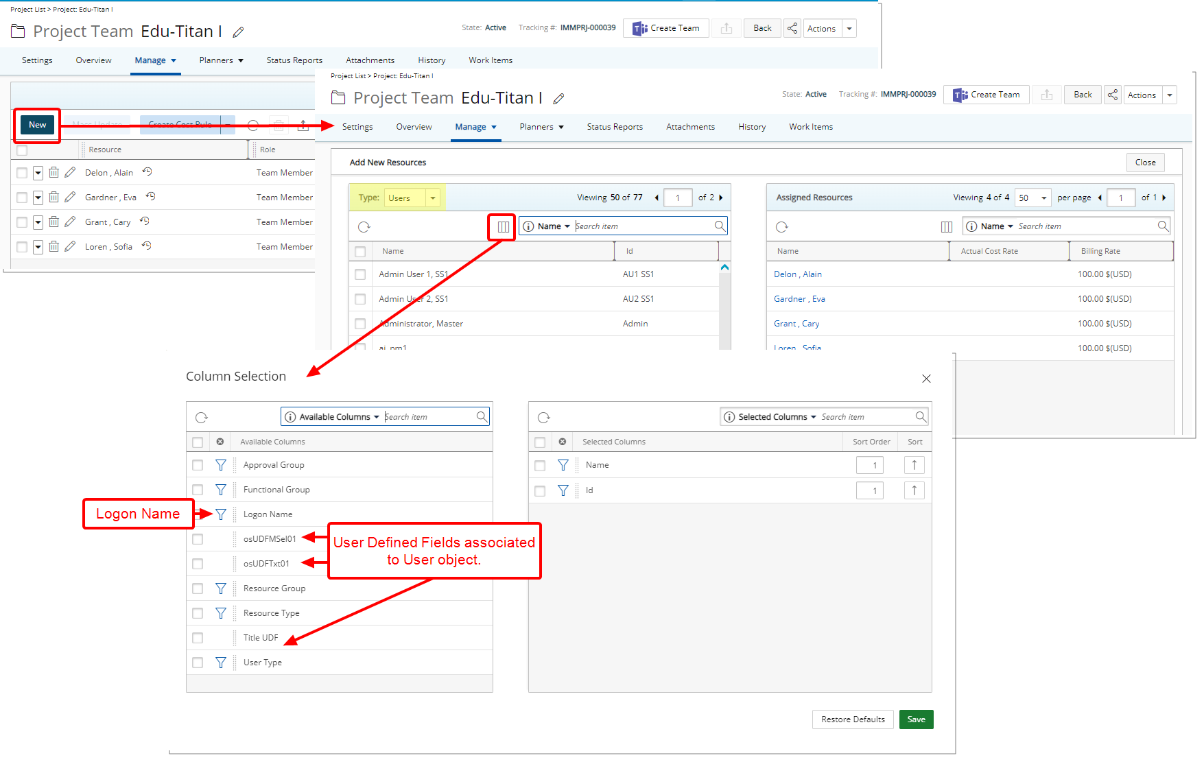 New Column Selection options when Adding New Resources to the Project Team