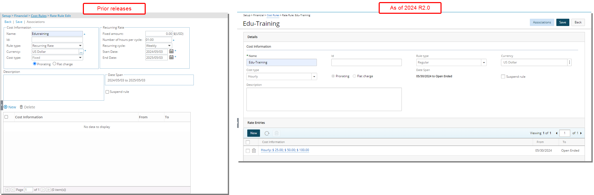 Improved Cost/Billing edit page