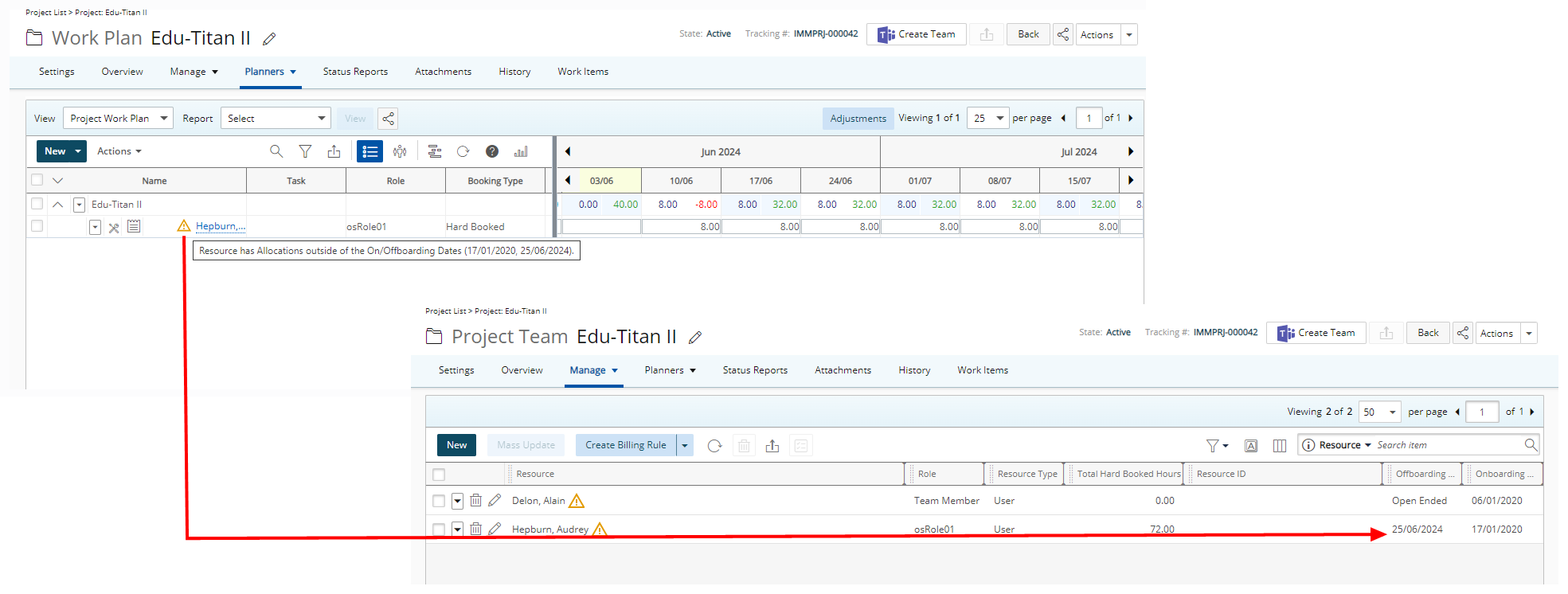 Visual Indicators for Resource Allocation outside of the On/Offboarding dates