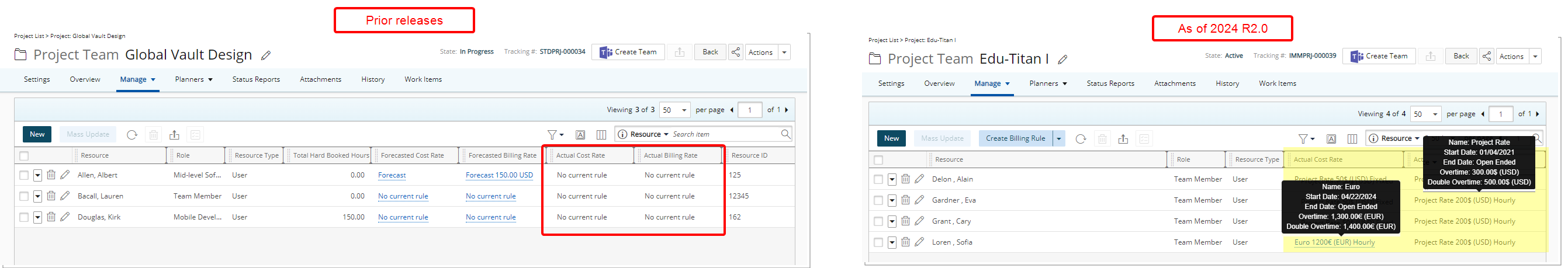 Resource Cost/Billing Rate Display