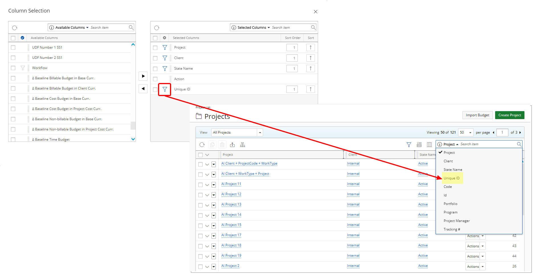 Search and Filtering for Unique Project IDs on Project List Page