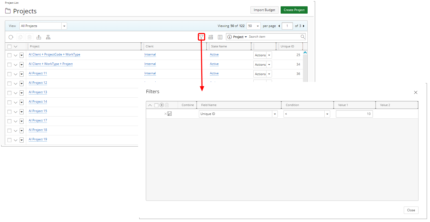 Create an on-page Filter based on Unique Id