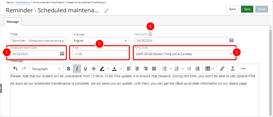 Schedule Announcement Notifications for Future Delivery