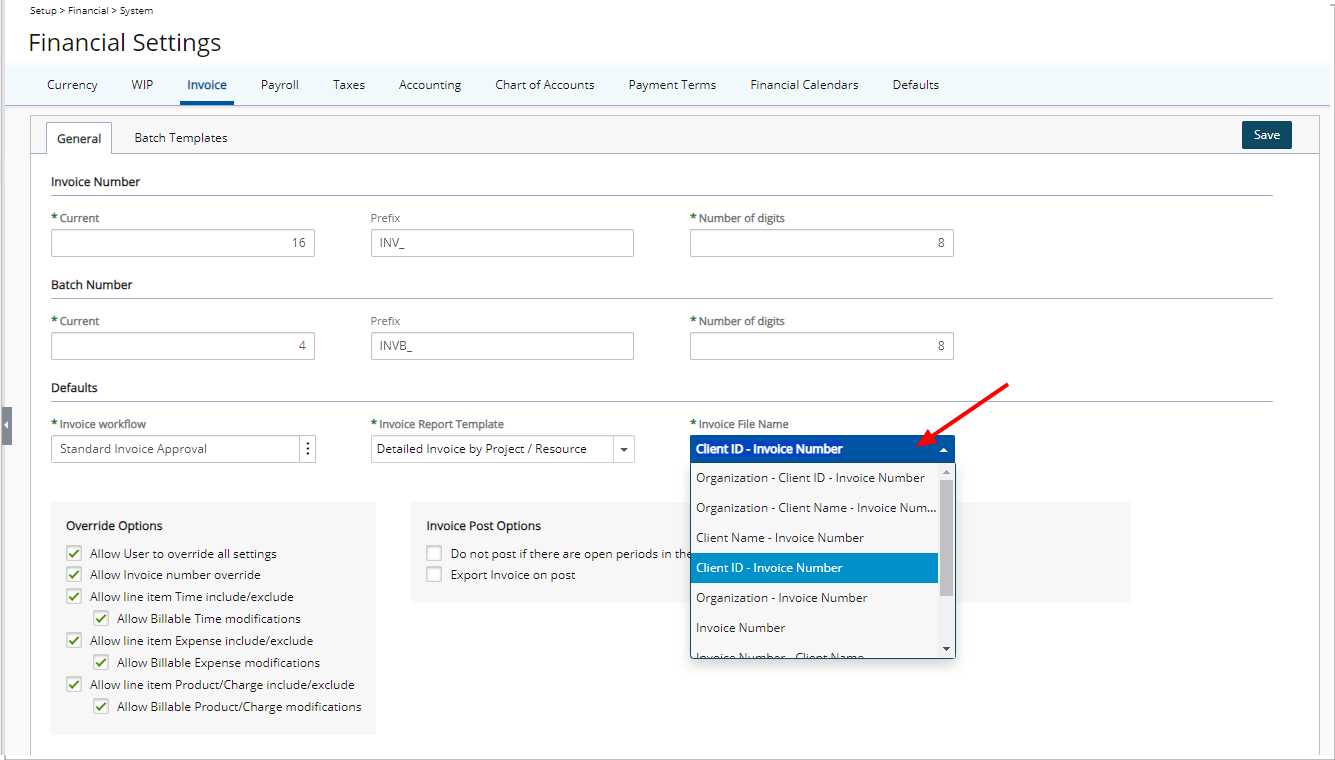 Customizable Naming of PDF Invoices