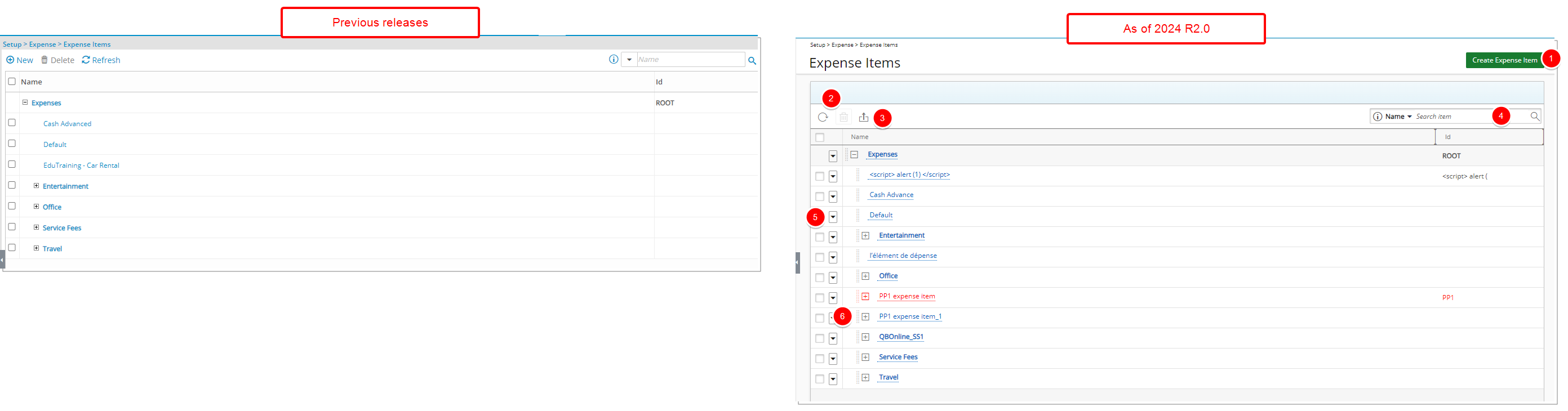 Improved Expense Items Page
