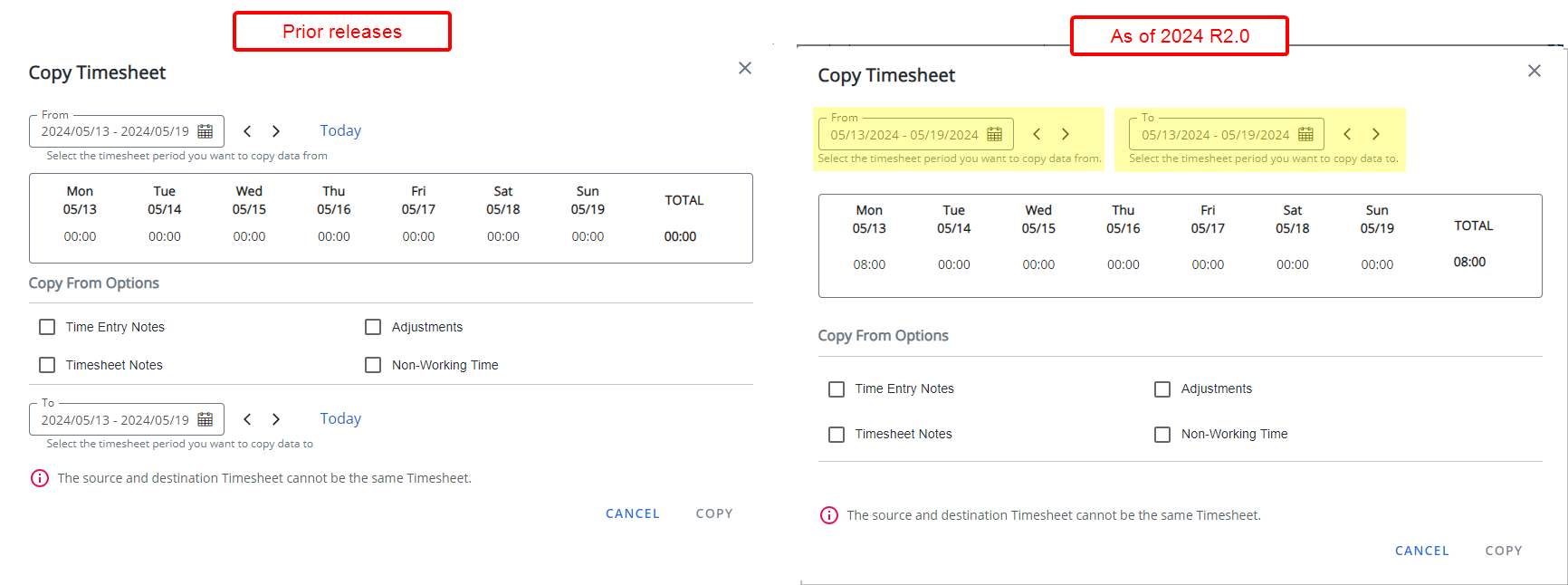 Improved Copy Timesheet Functionality