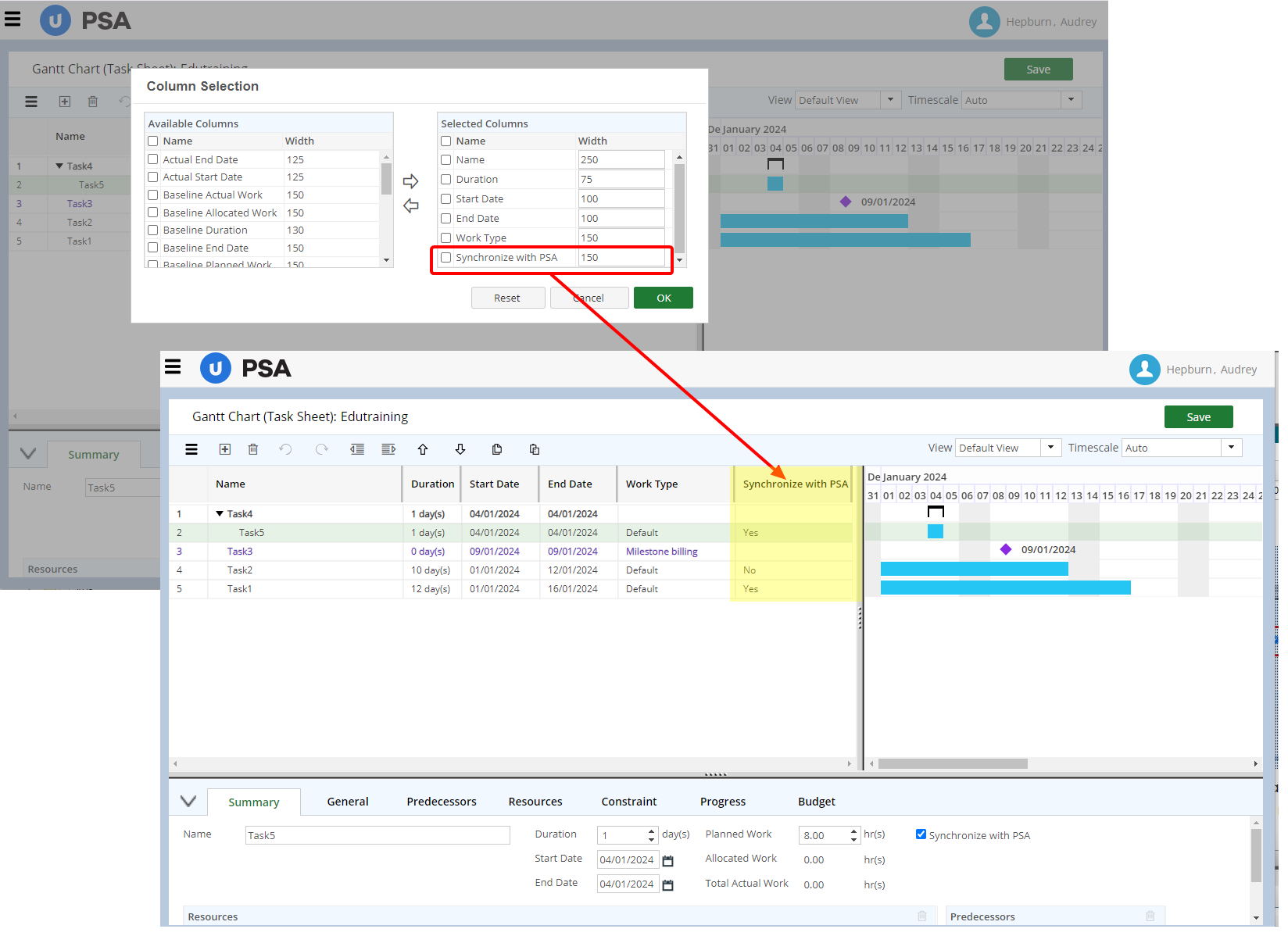Synchronize UPP Tasks In PSA