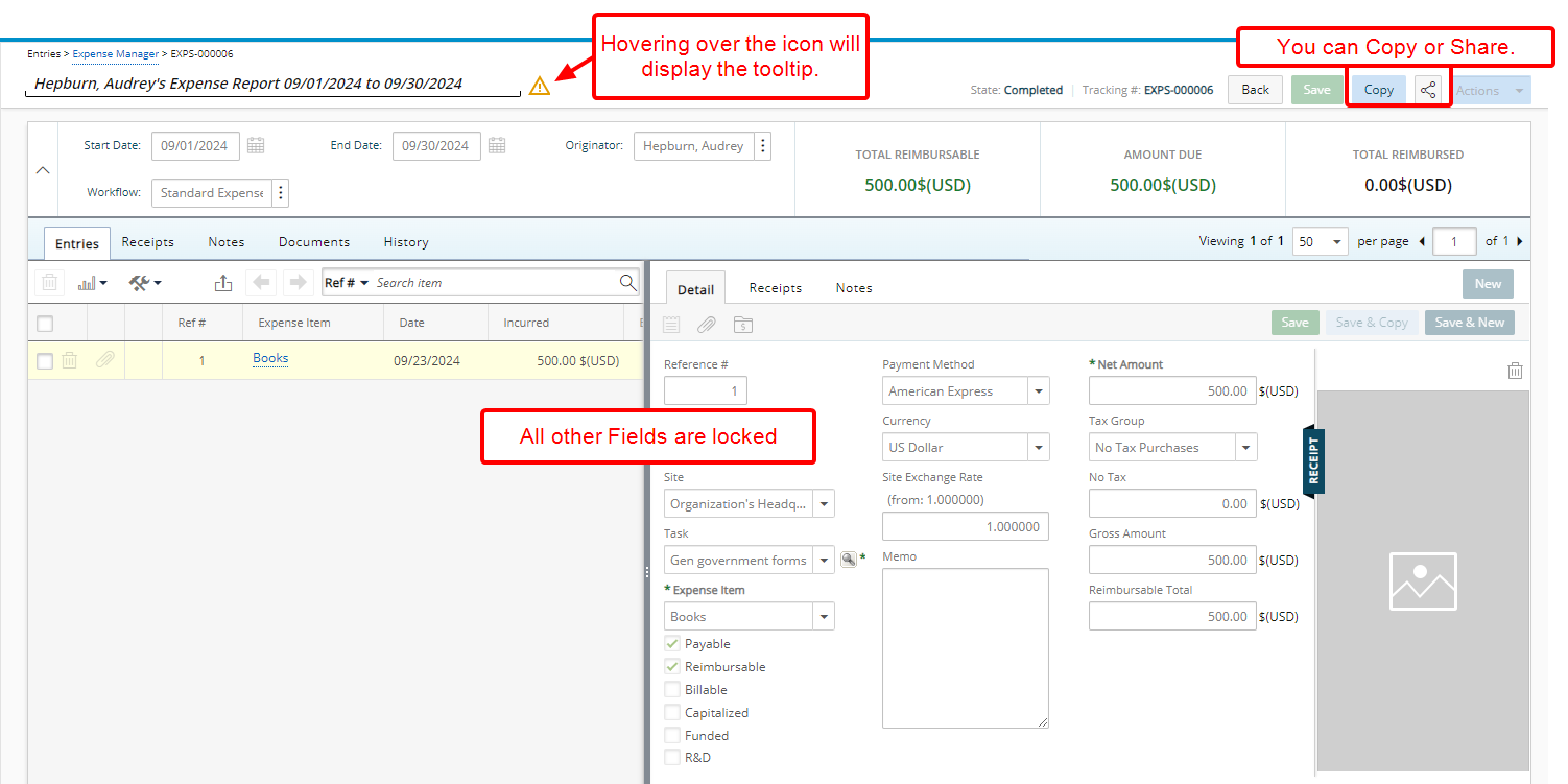 Locked Expense Report