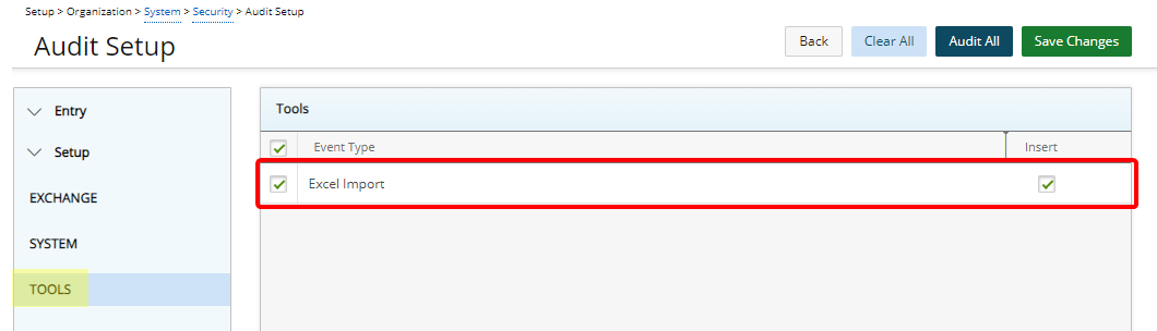 Auditing of Excel Import