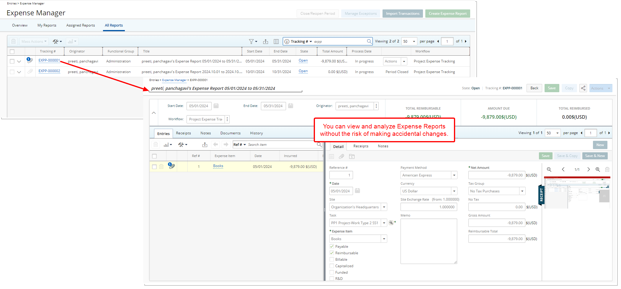 View and analyze Expense Reports.