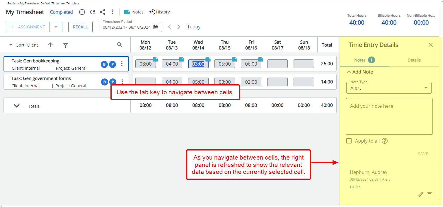 Tab navigation when Timesheet is in Read-only Mode for Quick Data Review