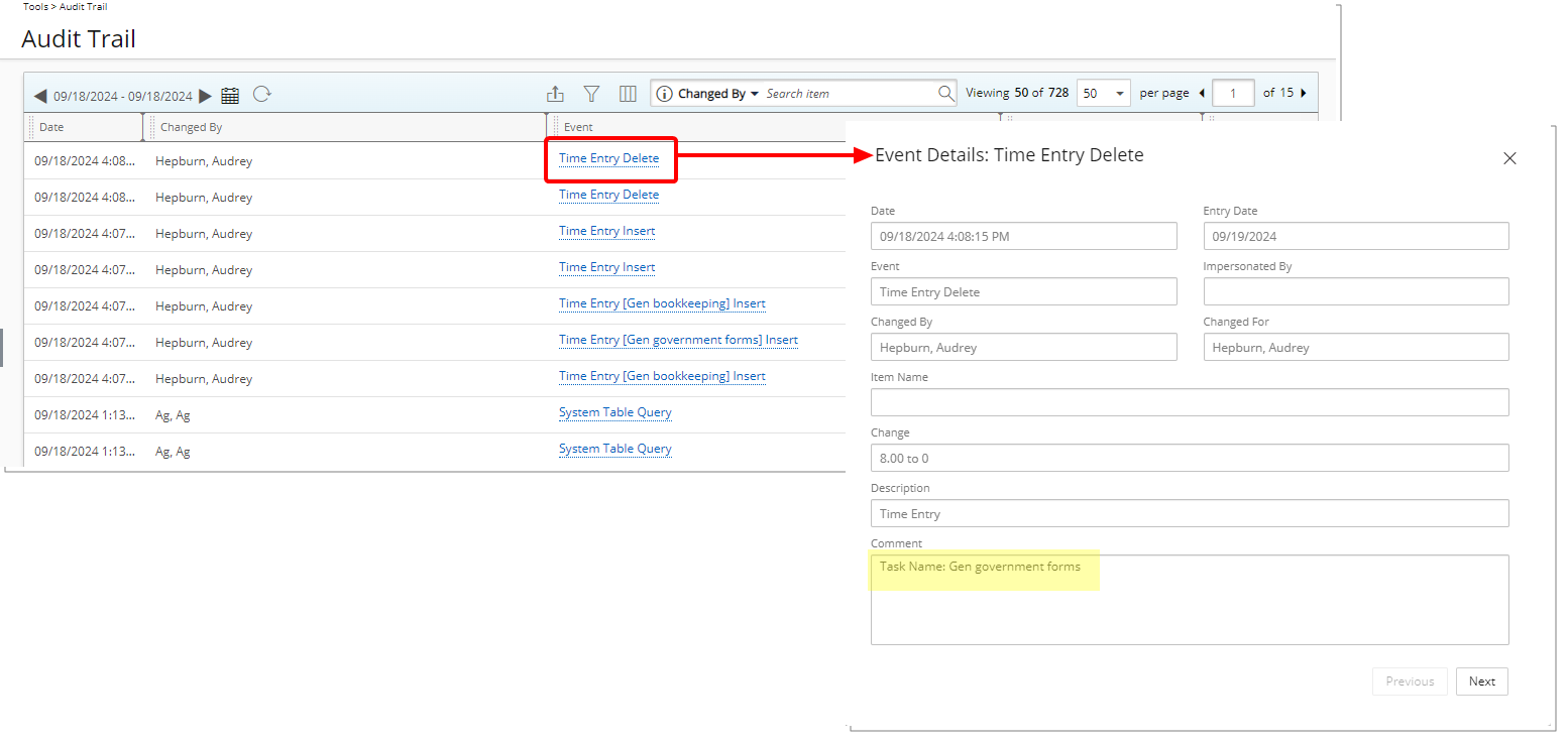 Capture Task Information for Deleted Time Entries