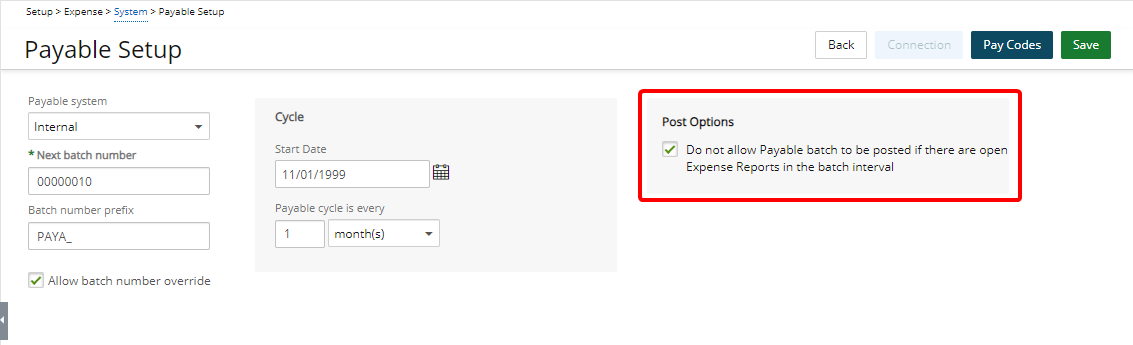  New Setting to Prevent Posting if Expense Reports are Open in the  Expense Payable Batch Interval