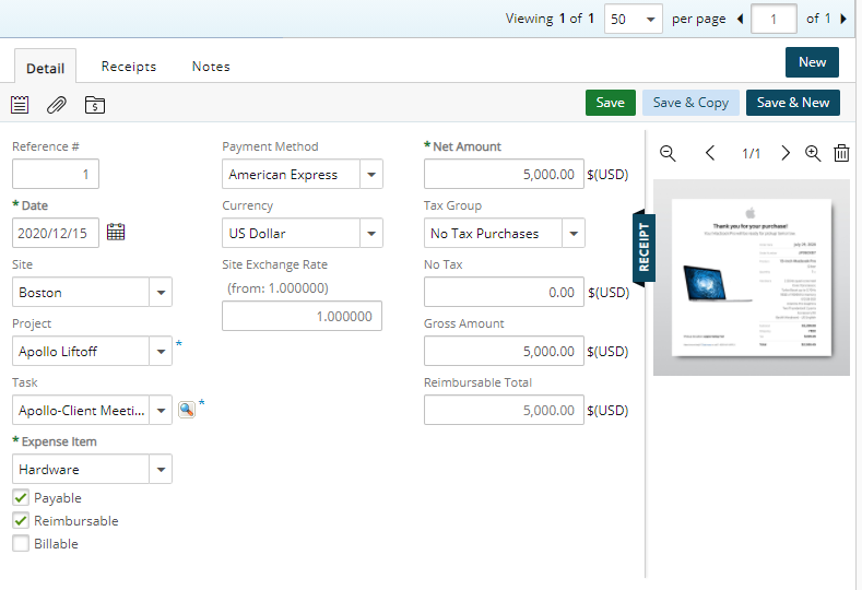 Navigate back to view the expense entry Detail