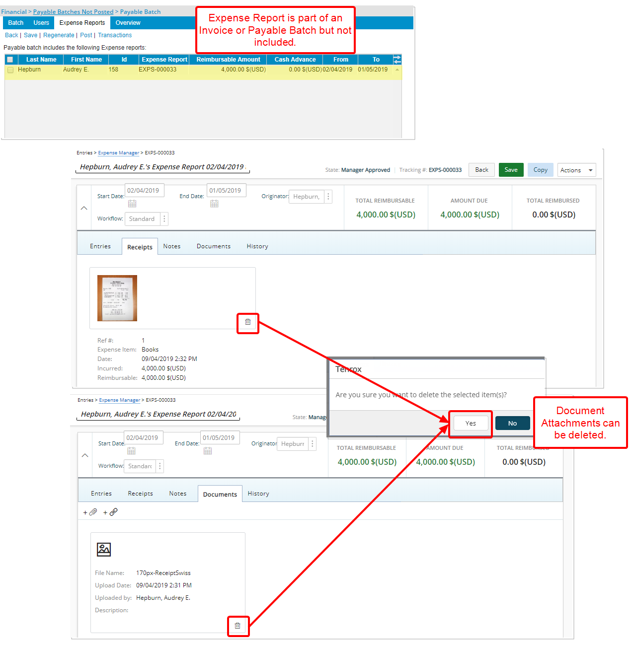 Expense Report is part of an Invoice or Payable Batch but not included