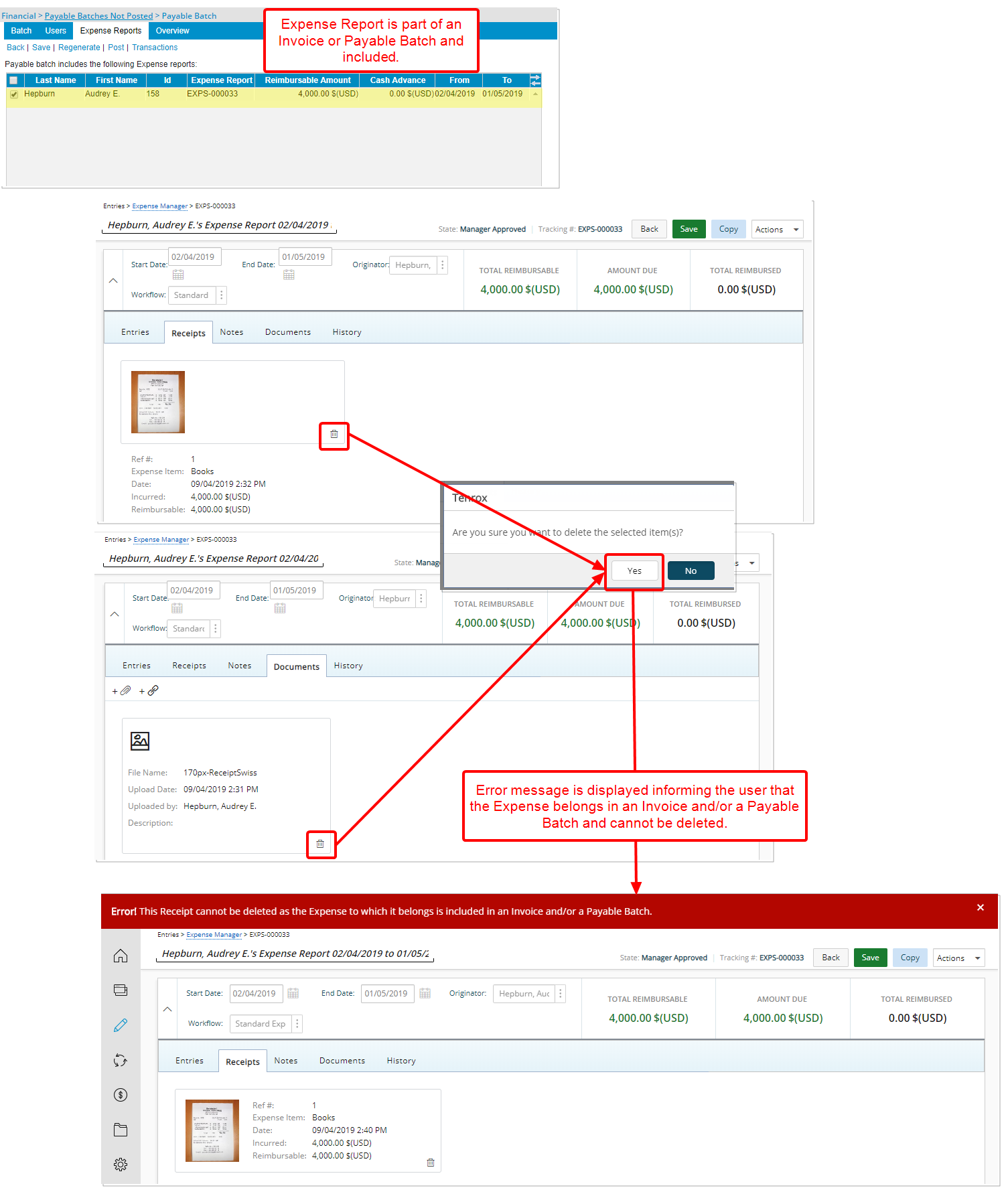 Expense Report is part of an Invoice or Payable Batch but not included
