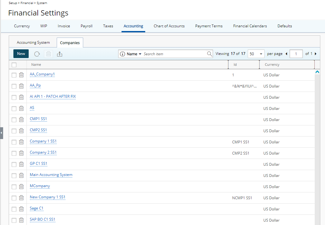 View the Company list page
