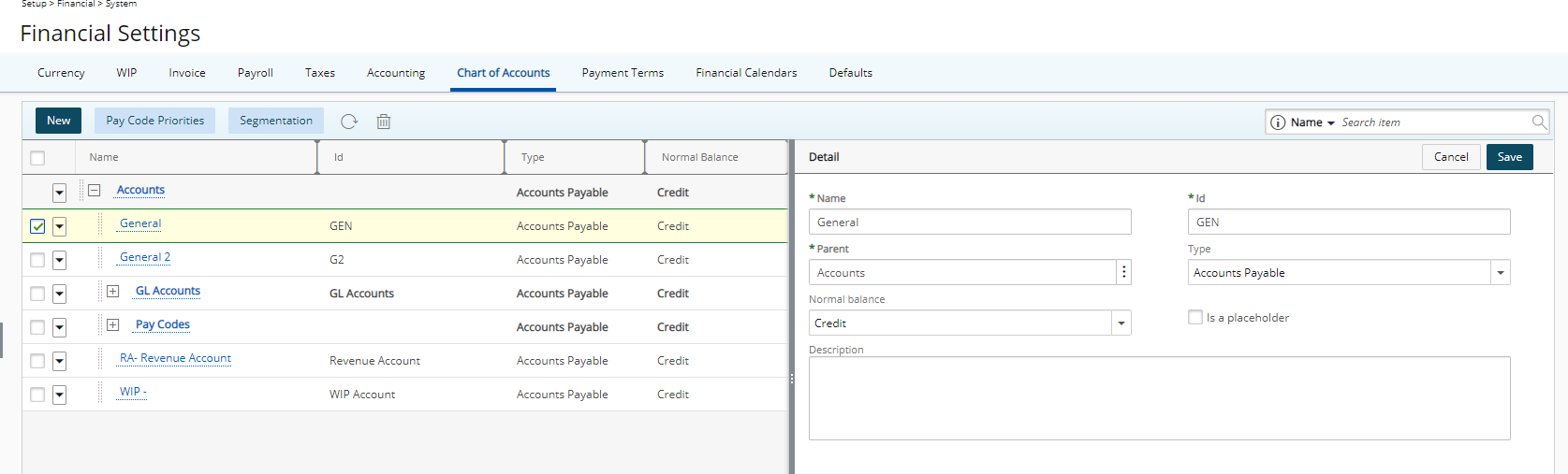 Select Chart of Accounts
