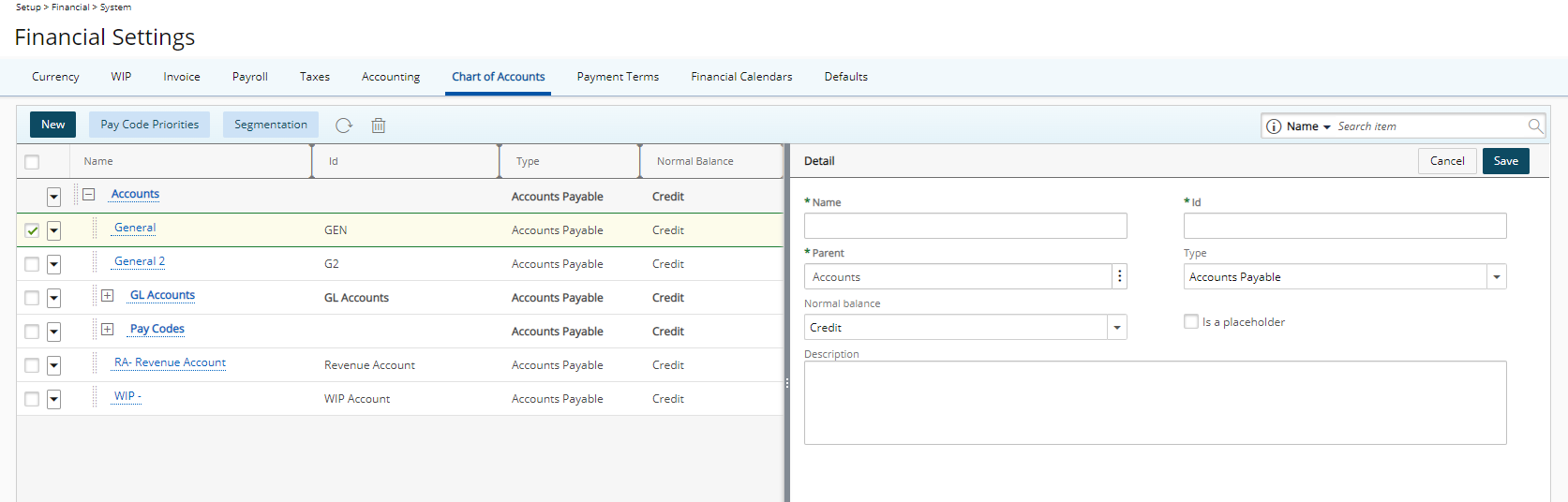 Select Chart of Accounts