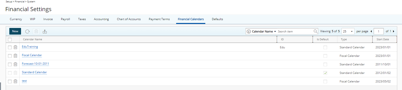 Select a calendar