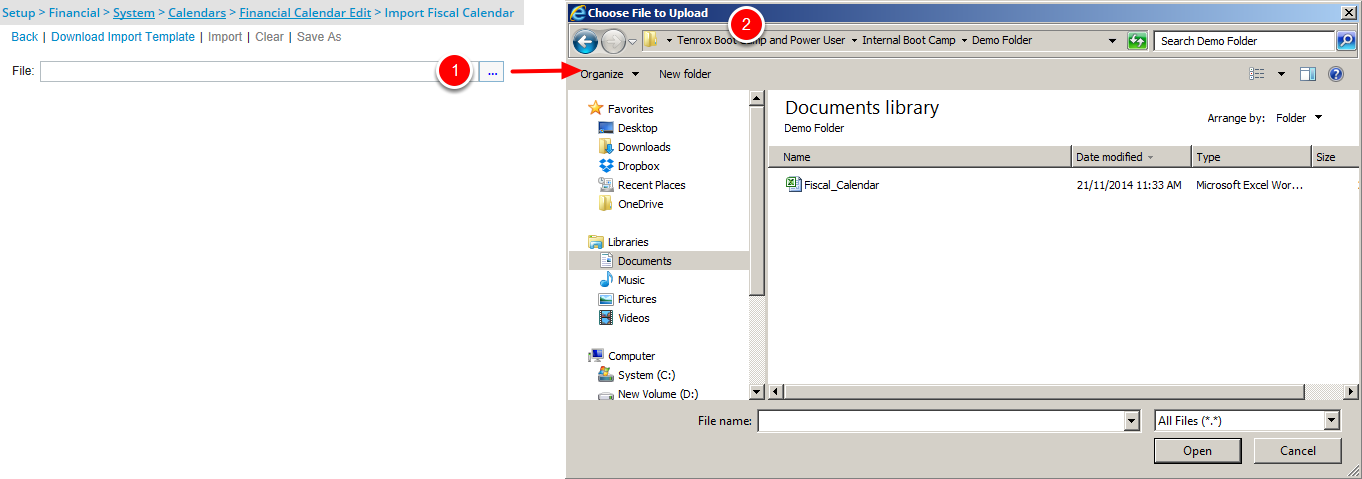 Select the completed fiscal calendar excel file