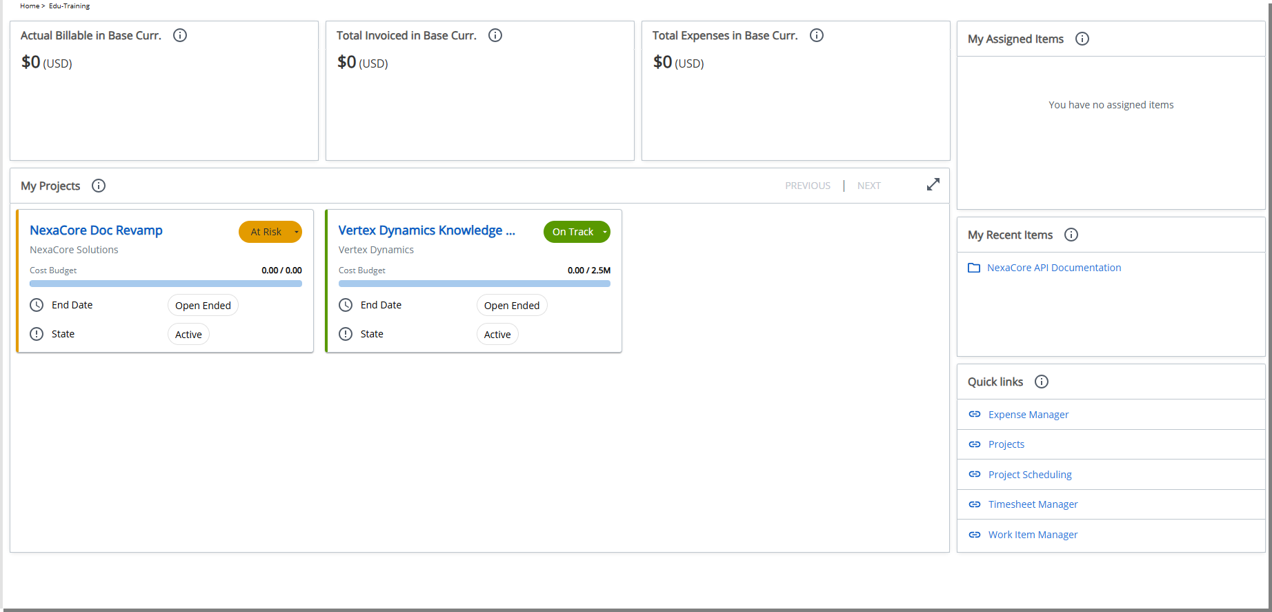 Once published, users will see the tailored, role-specific dashboard each time they open their Homepage . The dashboard presents all Widgets as interactive Tiles, giving them a consistent view of the information that matters most.