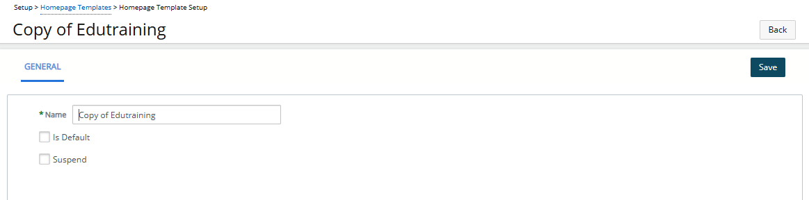 Update the template Name and adjust the Is Default or Suspend options