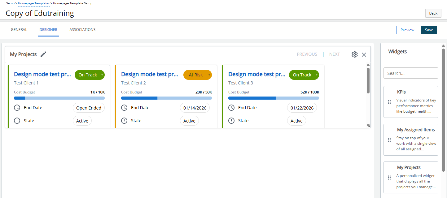 All Widgets, their layout, and configurations from the original template are preserved
