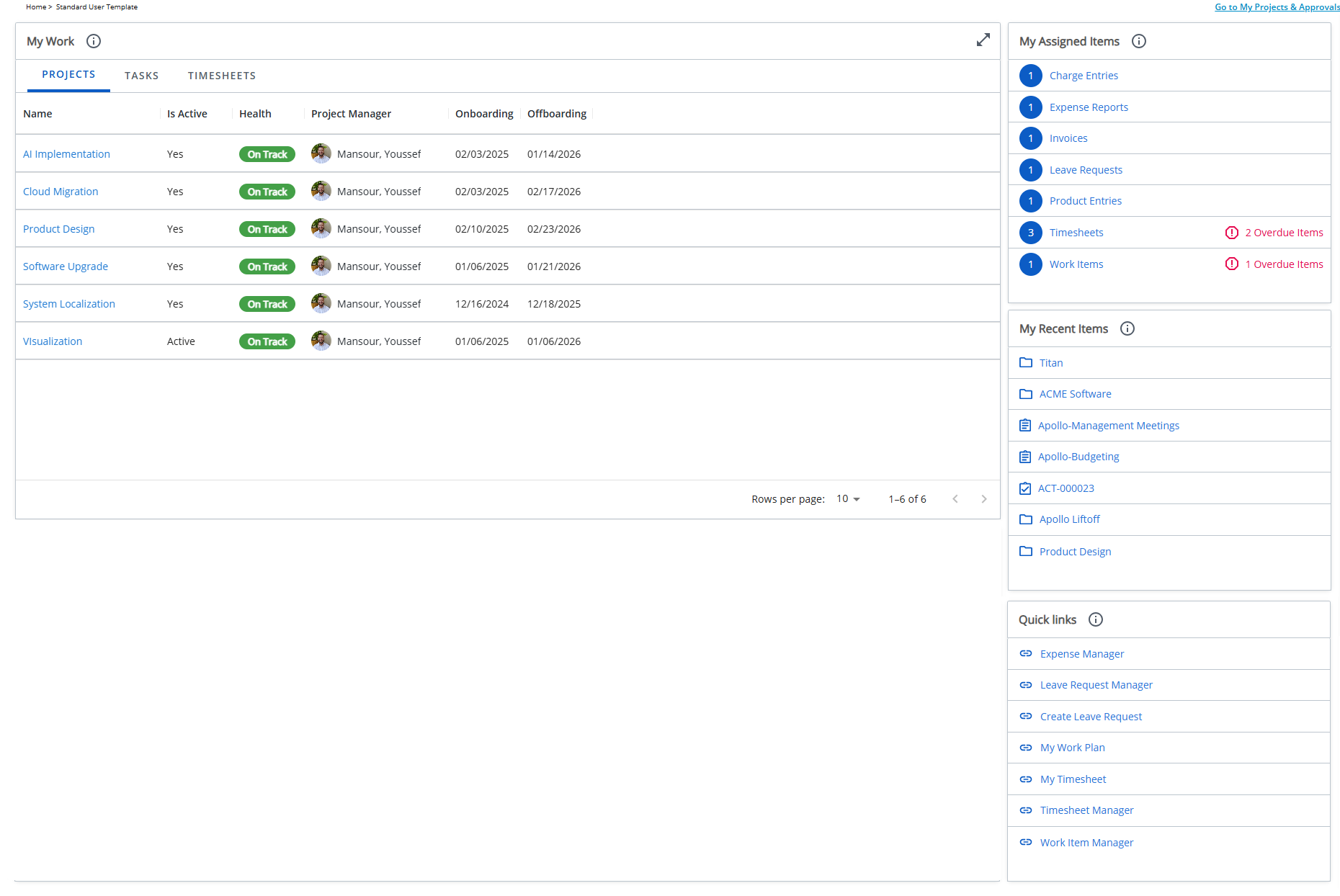 Standard User Homepage