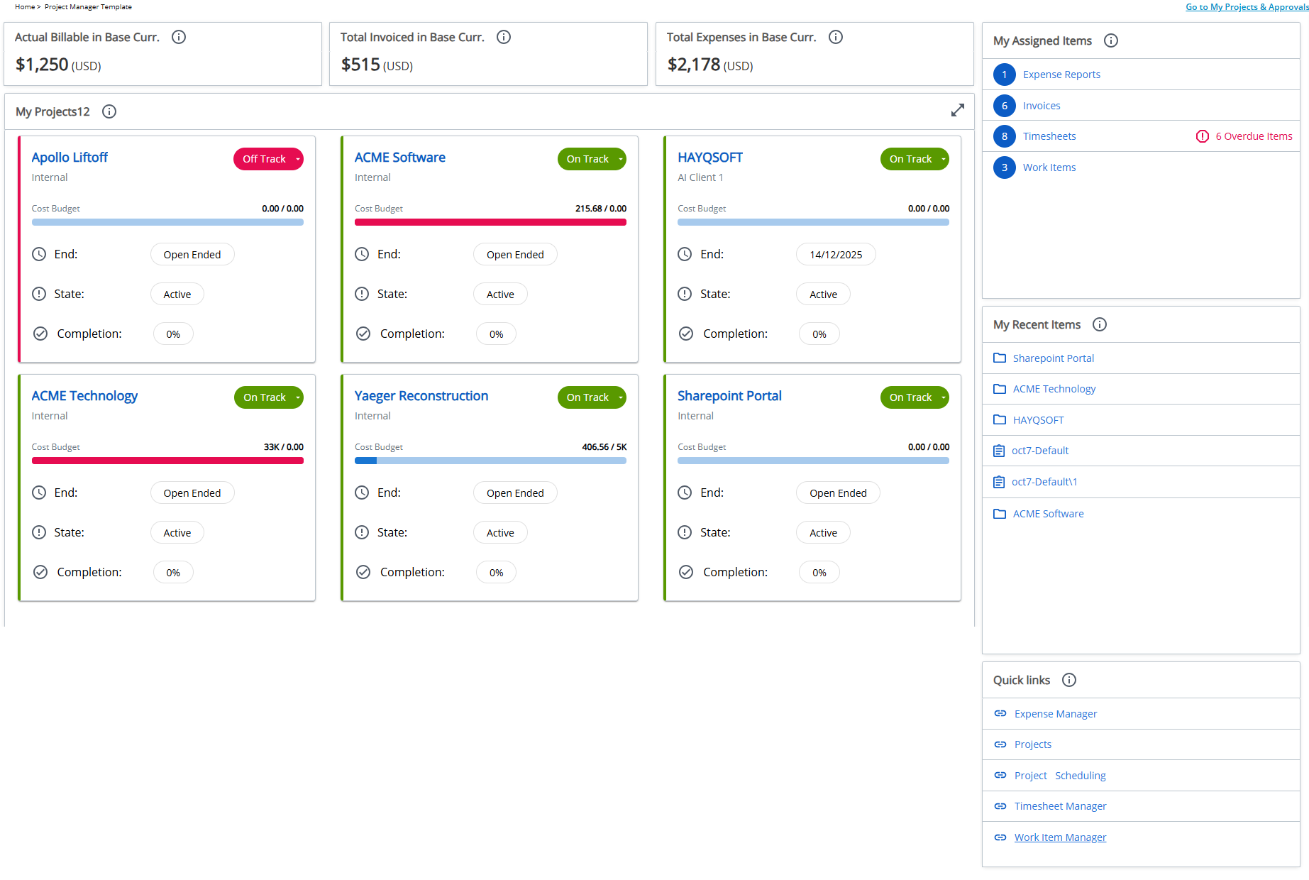 Project Manager Homepage