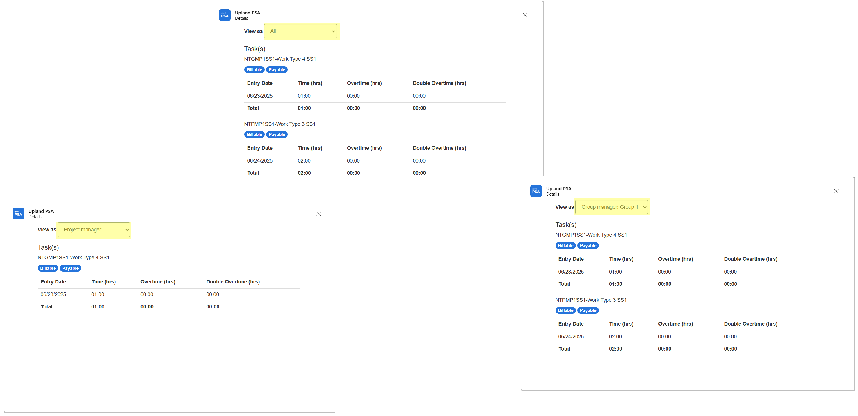 The View as selection list located within the Details dialog box, lets you choose one of the Roles that you (the recipient of the notification) hold in —such as Project Manager, Resource Manager, or Approver. 