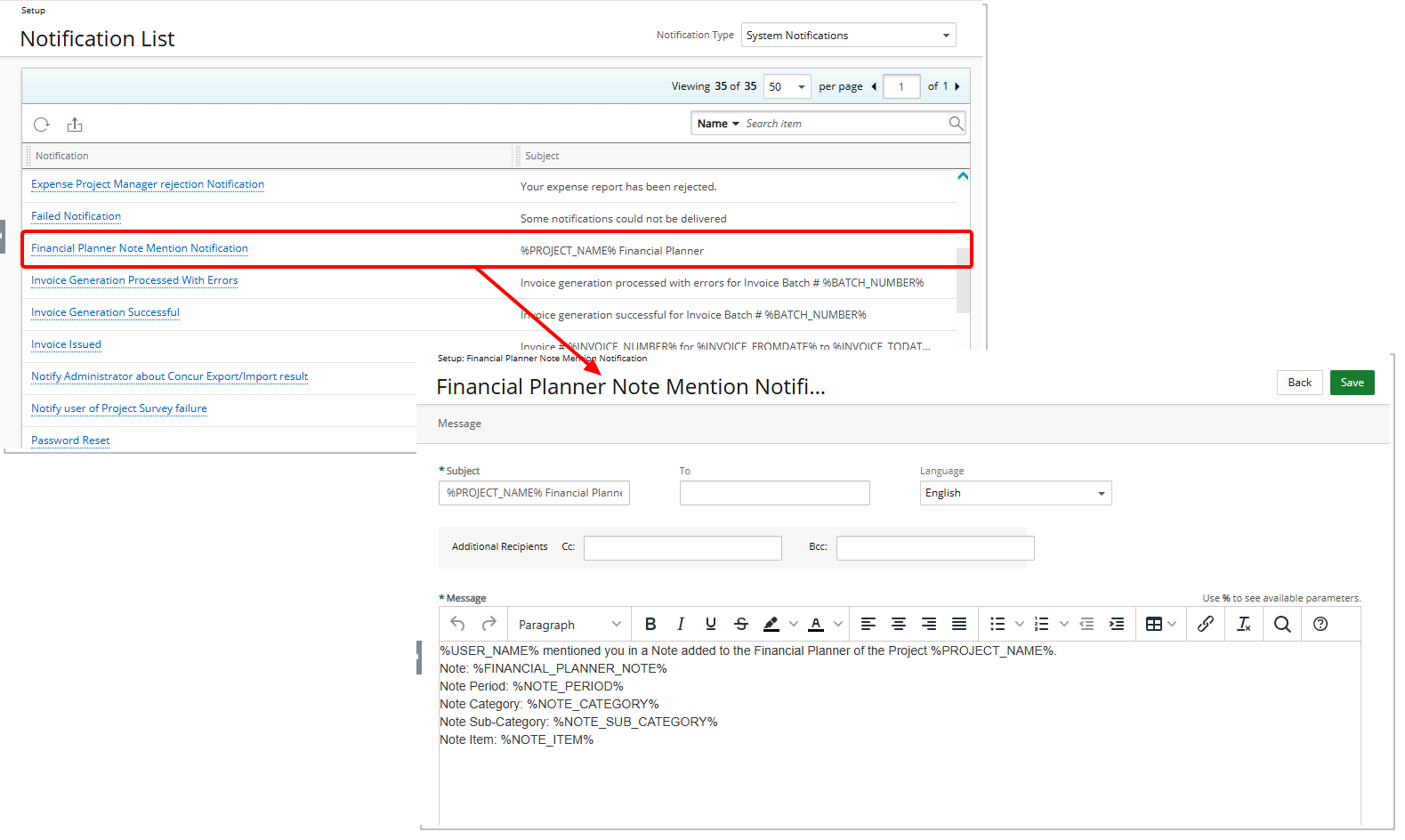Financial Planner Notes Mention Notification