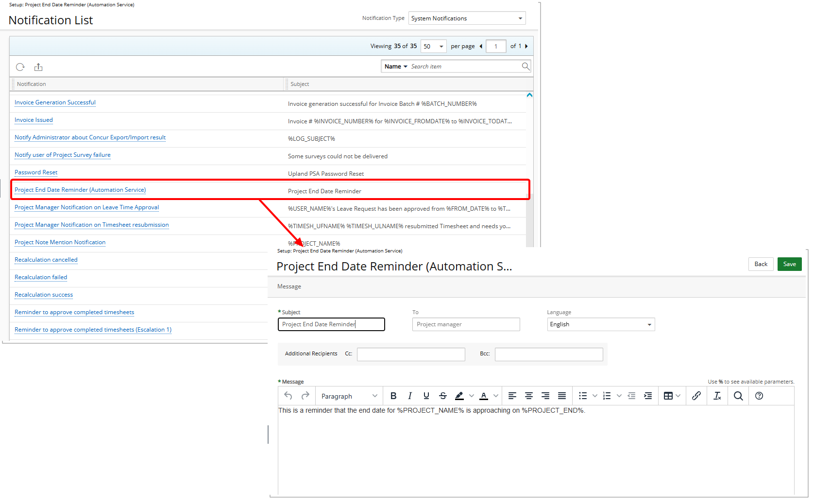 Project End Date Reminder (Automation Service)