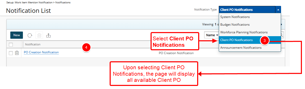 Select Client PO Notifications
