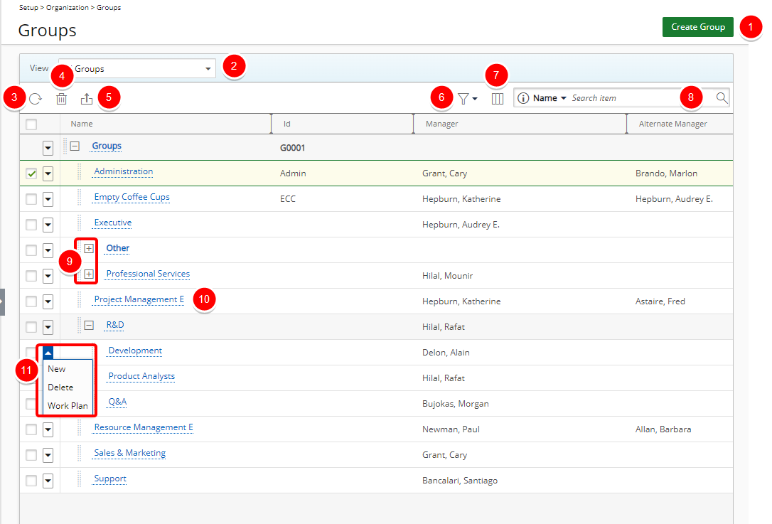 View the Groups page